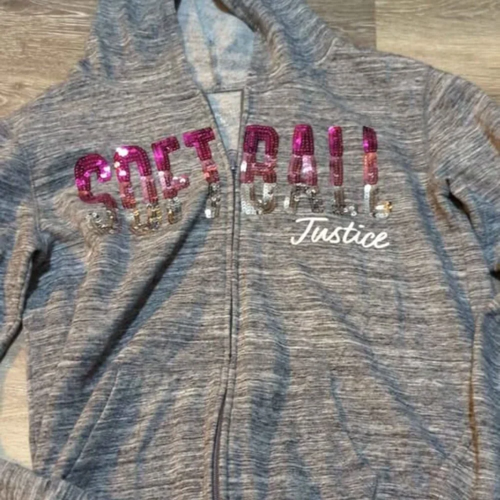 Justice girls 16/18 softball zip up‎ hoodie